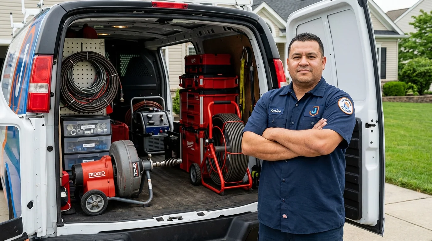 Professional drain cleaning equipment and Johns Plumbing LLC plumber in Moriches